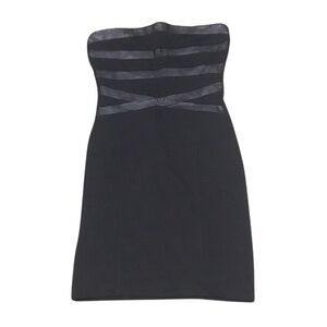 Black Strapless Fitted Dress with Faux Leather